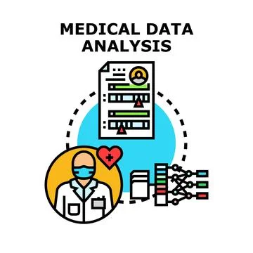 Medical data analysis process and digital health analytics Stock Illustration