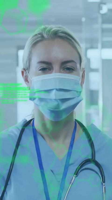 Medical data and molecular structures animation over healthcare professional in Stock Footage 341928000