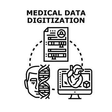 Medical data digitization process for patient health record management Stock Illustration