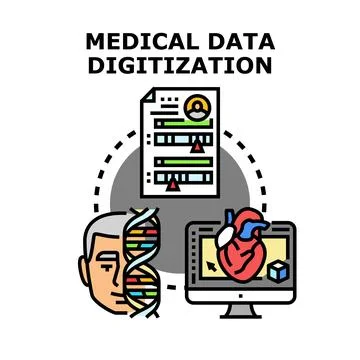 Medical data digitization process for patient health record management Stock Illustration