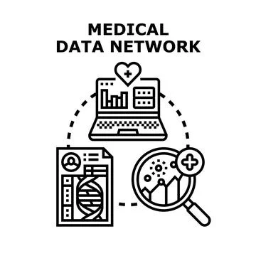 Medical data network connecting patient records for research Stock Illustration