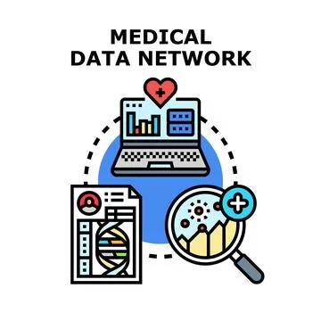 Medical data network connecting patient records for research Stock Illustration
