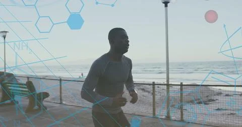 Medical data processing against african american fit man running on the Stock Photos