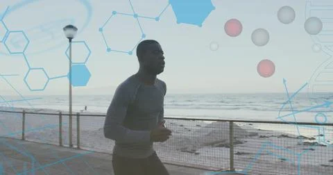 Medical data processing against african american fit man running on the Stock Photos