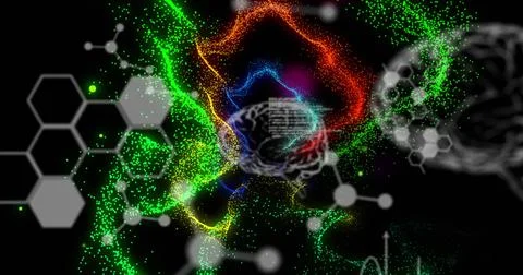 Medical data processing against colorful spots of light and digital waves on Stock Photos