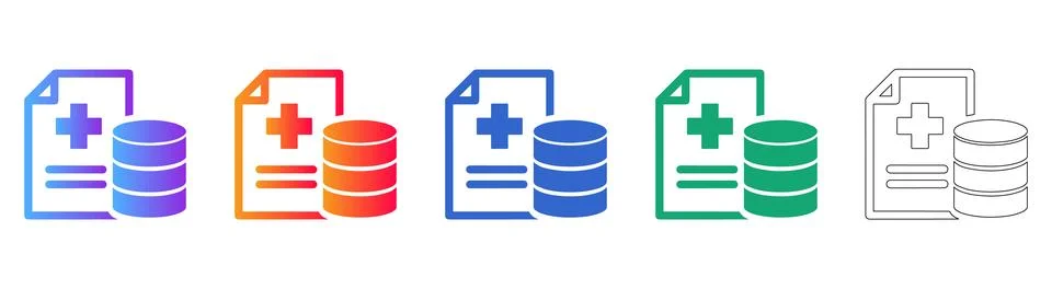 Medical Data Record Database Icons 스톡 일러스트
