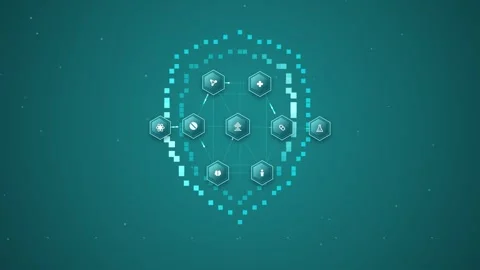 Medical data security shield icon network over digital background with moti.. Stock Footage 348541085