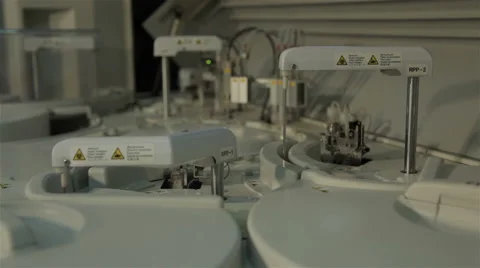 Medical device for analysis of blood samples working in laboratory, close up. Stock Footage 52259803