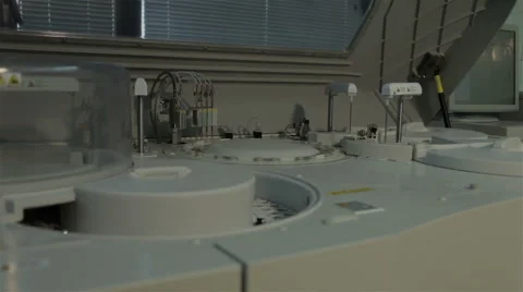 Medical device for analysis of blood samples working in laboratory, close up. Stock Footage 52324462