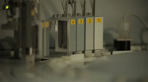 Medical device for analysis of blood samples working in laboratory, close up. 스톡 동영상 52327233