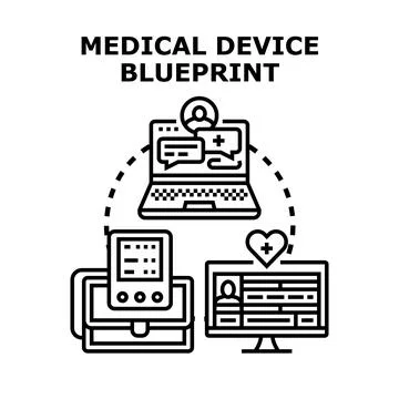 Medical device blueprint concept developing health technology Ilustração Stock