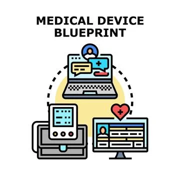 Medical device blueprint concept developing health technology Ilustração Stock
