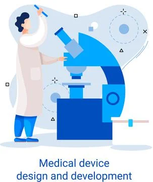 Medical device design and development banner with scientist develop equipment Stockillustratie