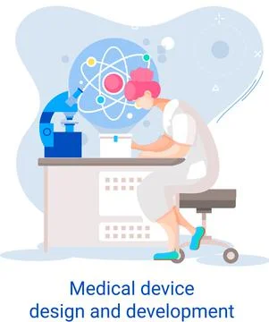 Medical device design and development banner with scientist develop research 스톡 일러스트
