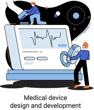 Medical device design and development banner with scientists develop research Stock Illustration