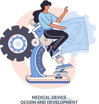 Medical device design and development banner with scientist develop equipment イラスト素材