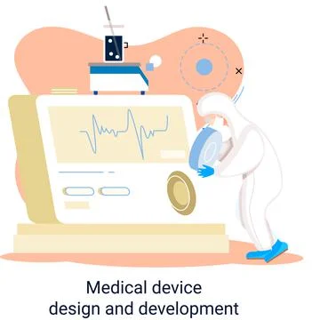 Medical device design and development banner with scientist develop equipment 스톡 일러스트