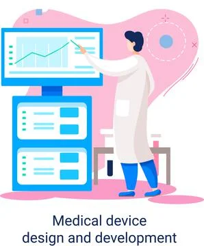 Medical device design and development banner with scientist develop research Stockillustratie