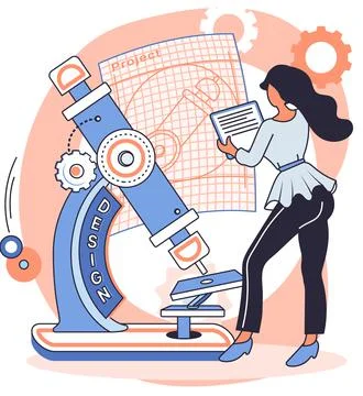 Medical device design and development banner with scientist develop equipment 스톡 일러스트