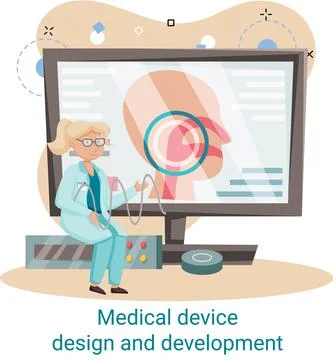 Medical device design and development banner with scientist develop equipment イラスト素材