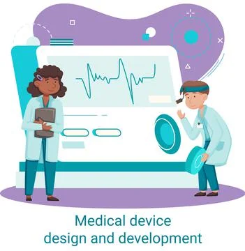 Medical device design and development banner with scientist develop equipment イラスト素材