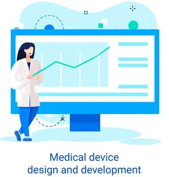 Medical device design and development banner with scientist develop equipment Stock Illustration