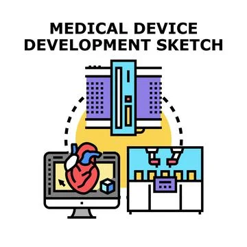 Medical device development process sketch icon Stock Illustration