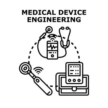Medical device engineering developing health technology innovations Stock Illustration