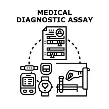 Medical diagnostic assay process checking health data Stock Illustration