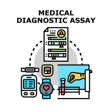 Medical diagnostic assay process checking health data 스톡 일러스트