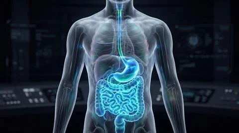 Medical digital interface displaying human internal organs and gut. Stock Illustration
