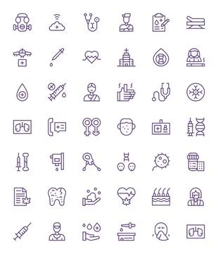 Medical Digital Vector Pack containing 42 Pixel Optimized Regular Line 64x6.. Stockillustratie