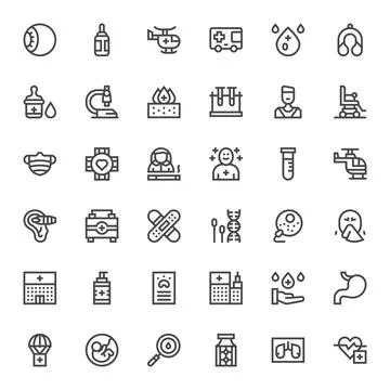 Medical Display Perfect Vector Set with 36 128x128 Bold Line Icons Stock Illustration