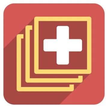 Medical Docs Flat Rounded Square Icon with Long Shadow 库存插图