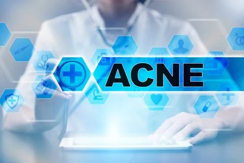 Medical doctor using tablet PC with acne medical concept. Stock Illustration