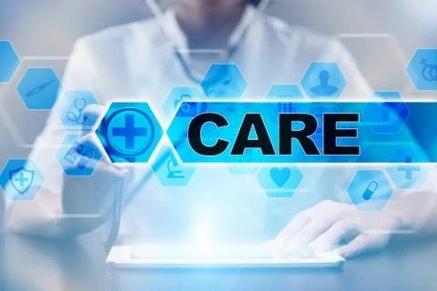 Medical doctor using tablet PC with care medical concept. Illustrazione stock