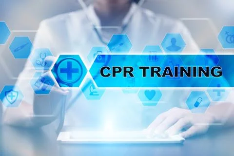 Medical doctor using tablet PC with cpr training medical concept. Stock Illustration