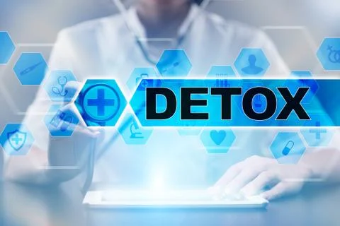 Medical doctor using tablet PC with detox medical concept. Illustrazione stock
