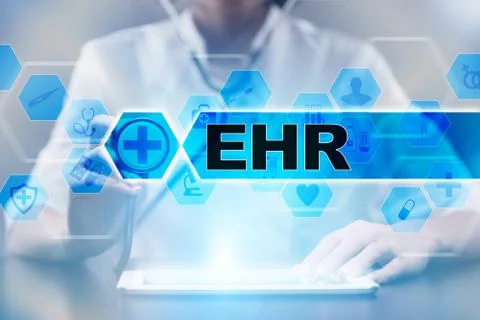 Medical doctor using tablet PC with ehr medical concept. Stock Illustration