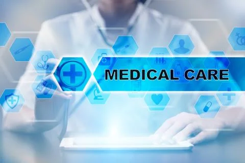 Medical doctor using tablet PC with medical care medical concept. Stock Illustration