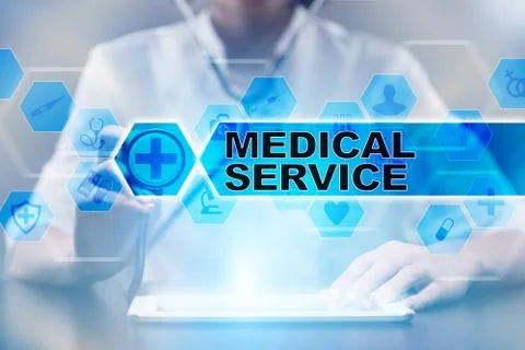 Medical doctor using tablet PC with medical service medical concept. Stock Illustration