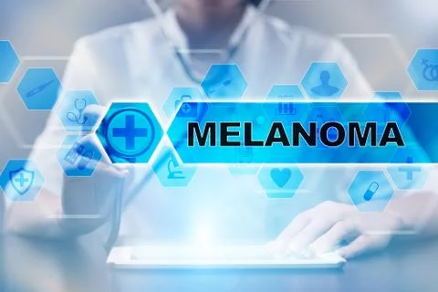 Medical doctor using tablet PC with melanoma medical concept. Stock Illustration
