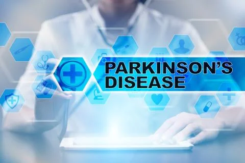 Medical doctor using tablet PC with parkinsons disease medical concept. Stock Illustration