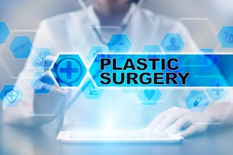 Medical doctor using tablet PC with plastic surgery medical concept. Illustrazione stock