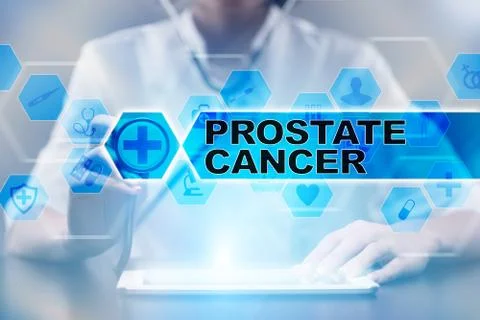 Medical doctor using tablet PC with prostate cancer medical concept. Illustrazione stock
