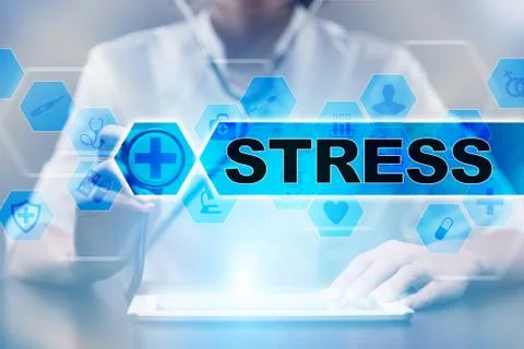 Medical doctor using tablet PC with stress medical concept. Illustrazione stock