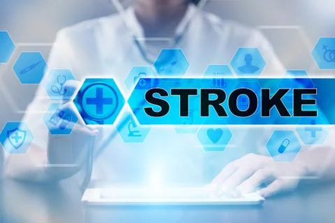 Medical doctor using tablet PC with stroke medical concept. Illustrazione stock