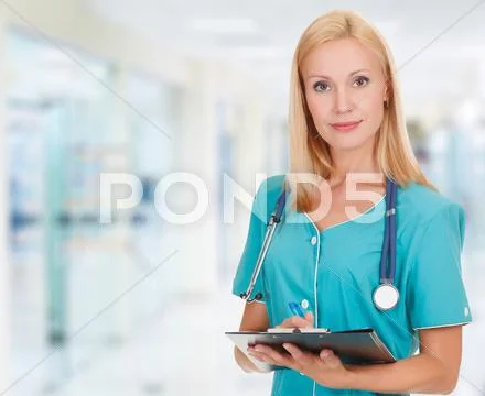 Medical doctor woman in the office Stock Photos
