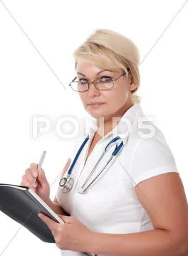 Medical doctor woman with stethoscope Stock Photos