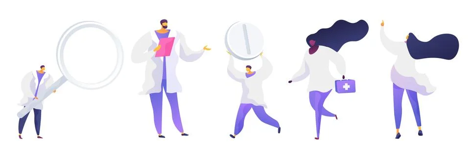 Medical doctors flat vector illustrations set Illustrazione stock